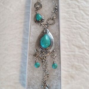 Turquoise and Silver Pendant Necklace